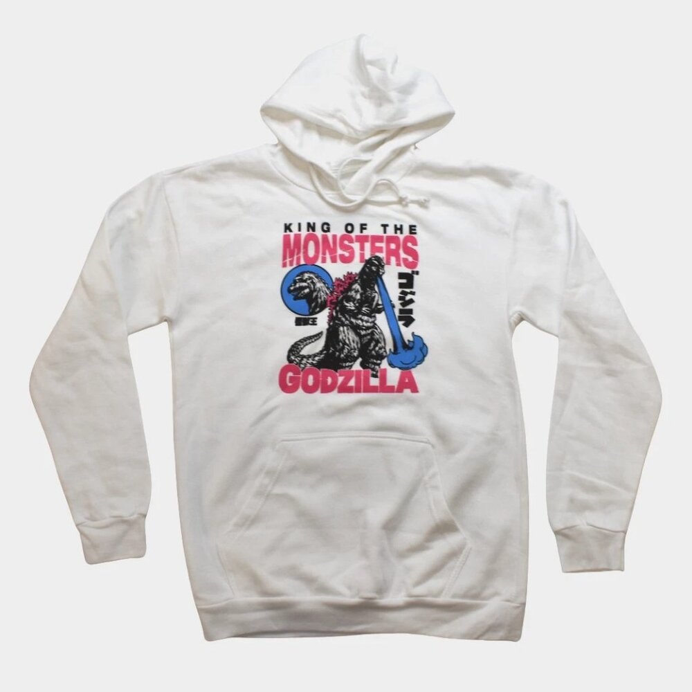 Godzilla King Of The Monsters Mens Kanji Retro Graphic White Hoodie New Medium